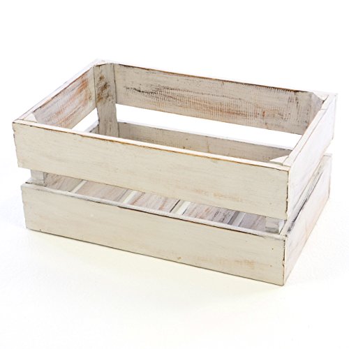 Divero Vintage Aufbewahrungsbox aus Holz in Weiß - Multifunktionale Stapelbox im Shabby-Chic Look, Größe M (47x29,5x20cm) von Divero