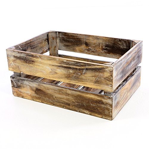Divero Vintage Aufbewahrungskiste Holz braun geflammt – Vielseitige Stapelbox L – 51x36,5cm, Höhe 23cm, Handarbeit von Divero