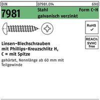 Blechschraube din 7981 liko m.Kreuzschlitz-PH C3,5 x 32 -h Stahl galvanisch verzinkt m.Spitze von REYHER
