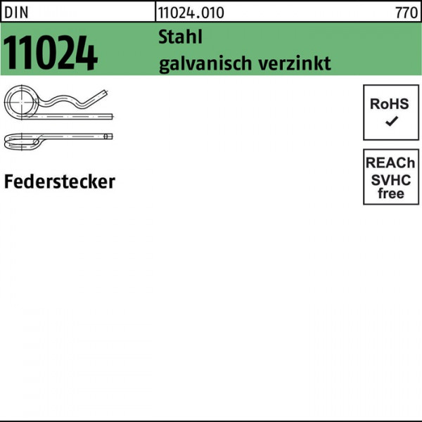 Federstecker DIN 11024 8/45,1-56 Stahl galv.verz. 25 Stück von Diverse