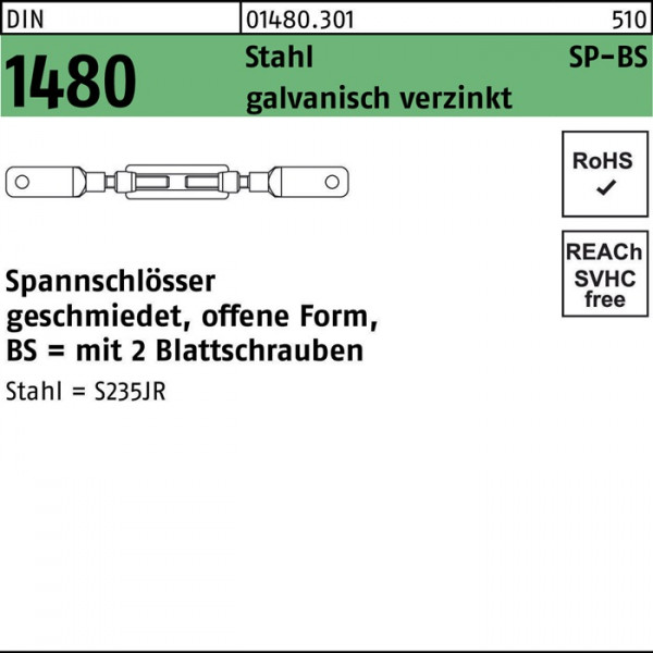 Spannschloss DIN 1480 offen 2Blattschrauben SP BS M24 Stahl 3.6 gal... von Diverse