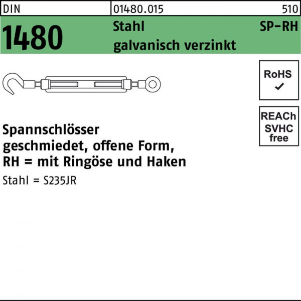 Spannschloss DIN 1480 offen Ringöse/Haken SP-RH M6 Stahl 3.6 galv.v... von Diverse