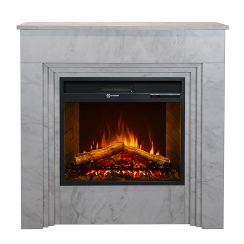 Elektrokamin Bellini aus Holz in Marmoroptik, weiß, hergestellt in Italien, L 96 x T 35 x H 96 cm von Divina Fire
