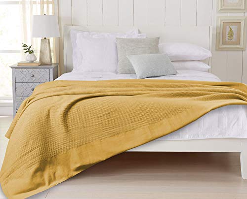 Divine Textiles 100% Baumwolle Waffelgewebe Thermodecke für Couch Bett Sofa Home Decorations Senf - 150 x 200 cm von Divine Textiles