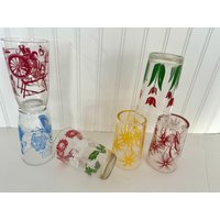 Vintage 6Er Saft Glas Set/Mid Century Swanky Swig Set/Vintage Blumen Gläser von DivineWhimsyShop