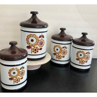 Vintage Flower Power Groovy Blechdosen/1970Er Jahre Lincoln Beauty Ware Nesting Canisters/Mid Century Blechkanister von DivineWhimsyShop