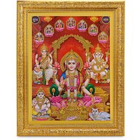 Ashta Lakshmi-Saraswati-Ganesh Goldener Zari-Kunstwerksfoto Im Goldenen Rahmen | 11 X 13 Zoll Oder | 27, 94 33, 02 cm von DivinedecorsIndia