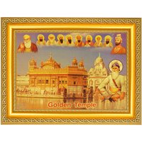 Baba Deep Singh Mit 10 Gurus Und Goldenem Tempel Schönes Goldenes Folienfoto Im Goldenen Rahmen | 11, 50 X 13, 50 Zoll von DivinedecorsIndia