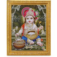 Bal Krishna Silber Zari Kunst Arbeit Foto Im Goldenen Rahmen | 11 X 13 Zoll Oder | 27, 94 33, 02 cm von DivinedecorsIndia