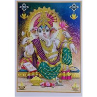 Best Seller Ganesha Golden Zari Kunstwerk Poster Ohne Rahmen | 25 X 36 Zoll von DivinedecorsIndia