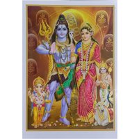 Best Seller Shiv Parivar Golden Zari Kunstwerk Poster Ohne Rahmen | 25 X 36 Zoll von DivinedecorsIndia