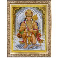 Hanuman Ashirwad Golden Zari Kunst Arbeit Foto Im Goldenen Rahmen von DivinedecorsIndia