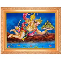 Jai Hanuman Golden Zari Kunstwerk Arbeit Foto Im Goldenen Rahmen | 11 X 13 Zoll Oder | 27, 94 33, 02 cms Avalable in 3 Designs von DivinedecorsIndia