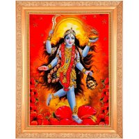 Kali Maa Silber/Goldenes Zari-Kunstwerksfoto Im Goldenen Rahmen | 11 X 13 Zoll Oder | 27, 94 33, 02 cm, Erhältlich in 3 Designs von DivinedecorsIndia