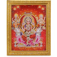 Lakshmi Saraswai Ganesh Silber Zari Kunst Arbeit Foto Im Goldenen Rahmen | 11 X 13 Zoll Oder | 27, 94 33, 02 cm von DivinedecorsIndia