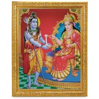 Maa Annapurna Devi Mit Shiv-Ji Wunderschöner Glanzdruck Elegantes Foto Im Goldenen Kunstrahmen | 11 X 13 Zoll Oder | 27, 94 33, 02 cm von DivinedecorsIndia