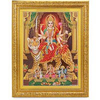 Maa Durga Golden Zari Kunst Arbeit Foto Im Goldenen Rahmen | 11 X 13 Zoll Oder | 27, 94 33, 02 cm von DivinedecorsIndia