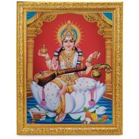 Maa Saraswati Vintage Kunst Schöner Glanzdruck Elegantes Foto Im Goldenen Kunstwerkrahmen | 11 X 13 Zoll Oder | 27, 94 33, 02 cm von DivinedecorsIndia