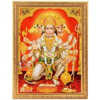 Panchmukhi Hanuman Golden Zari Kunst Arbeit Foto Im Goldenen Rahmen | 14 X 18 Zoll & | 11 13 Erhältlich in 2 Grössen von DivinedecorsIndia