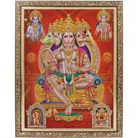 Panchmukhi Hanuman Mit Ram Sita, Goldenes Zari-Kunstwerk, Foto Im Goldenen Rahmen | 14 X 18 Zoll Und | 11 13 Zoll, Erhältlich in 2 Größen 3 Designs von DivinedecorsIndia