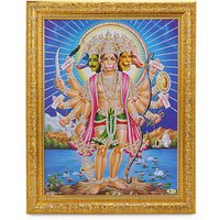 Panchmukhi Hanuman Silber Zari Kunst Arbeit Foto Im Goldenen Rahmen | 11 X 13 Zoll Oder | 27, 94 33, 02 cm von DivinedecorsIndia