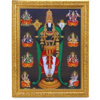 Perumal, Venkateswara, Balaji Mit Astalakshmi Schöner, Funkelnder Druck Elegantes Foto Im Goldenen Kunstrahmen | 11 X 13 Zoll von DivinedecorsIndia