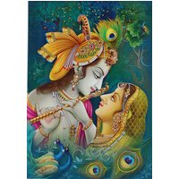 Radha Krishna Gemälde Druck Wandaufkleber Poster Ohne Rahmen | 24 X 48 Zoll Erhältlich in 2 Designs von DivinedecorsIndia