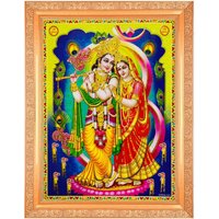 Radha Krishna Goldenes Zari-Kunstwerksfoto Im Goldenen Rahmen | 11 X 13 Zoll Oder | 27, 94 33, 02 cm, Erhältlich in 2 Designs von DivinedecorsIndia