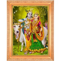 Radha Krishna Silber/Goldenes Zari Kunstwerk Foto Im Goldenen Rahmen | 11 X 13 Zoll Oder | 27, 94 33, 02 cm von DivinedecorsIndia