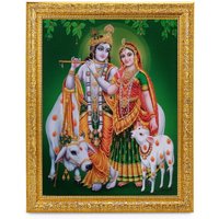 Radha Krishna Wunderschöner Glanzdruck Elegantes Foto Im Goldenen Rahmen | 11 X 13 Zoll Oder | 27, 94 33, 02 cm von DivinedecorsIndia