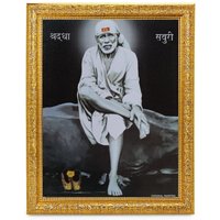 Sai Baba Vintage Original Gemälde Schöner Glanzdruck Elegantes Foto Im Goldenen Kunstwerkrahmen | 11 X 13 Zoll Oder | 27, 94 33, 02 cm von DivinedecorsIndia