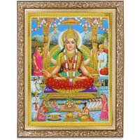 Santoshi Mata Silber Zari Kunst Arbeit Foto Im Goldenen Rahmen von DivinedecorsIndia