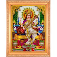 Saraswati Maa Silber/Goldener Zari-Kunstwerksfoto Im Goldenen Rahmen | 11 X 13 Zoll Oder | 27, 94 33, 02 cm, Erhältlich in 3 Designs von DivinedecorsIndia