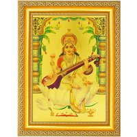 Saraswati Maa Schönes Goldenes Folienfoto Im Goldenen Rahmen | 30 X 33 cm von DivinedecorsIndia