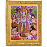 Satyanarayan Goldenes Zari-Kunstwerksfoto Im Goldenen Rahmen | 11 X 13 Zoll Oder | 27, 94 33, 02 cm von DivinedecorsIndia