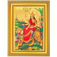 Sherawali Maa Durga Schönes Goldenes Folien-Foto Im Goldenen Rahmen | 11, 50 X 13, 50 Zoll in 2 Rahmen-Designs Erhältlich von DivinedecorsIndia