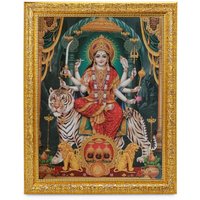 Sherawali Maa Durga Schöner Glanzdruck Elegantes Foto Im Goldenen Kunstwerkrahmen | 11 X 13 Zoll Oder | 27, 94 33, 02 cm von DivinedecorsIndia