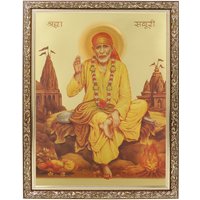 Shirdi Sai Baba Goldene Folie Foto in Kupfer Gold Kunstwerk Rahmen Groß | 14 X 18 Zoll von DivinedecorsIndia
