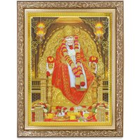 Shirdi Sai Baba Goldenes Zari Kunst Arbeitsfoto Im Goldenen Rahmen | 11 X 13 Zoll Oder | 27, 94 33, 02 cm von DivinedecorsIndia