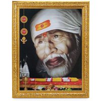 Shirdi Sai Baba Mukh Darshan Wunderschöner Glanzdruck Elegantes Foto Im Goldenen Kunstrahmen | 28 X 33 cm von DivinedecorsIndia