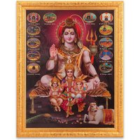 Shiv Parivar Mit 12 Jotirlinga Golden Zari Art Work Foto Im Goldenen Rahmen Groß | 14 X 18 Zoll von DivinedecorsIndia