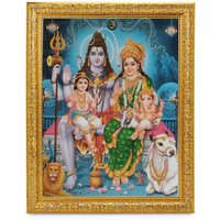 Shiv Parvati Parivar Wunderschöner Glanzdruck Elegantes Foto Im Goldenen Kunstwerkrahmen | 11 X 13 Zoll Oder | 27, 94 33, 02 cm von DivinedecorsIndia