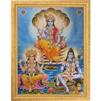 Shiva Vishnu Bramha Silber/Goldenes Zari Art Work Foto Im Goldenen Rahmen Groß | 14 X 18 Zoll Erhältlich in 3 Designs von DivinedecorsIndia