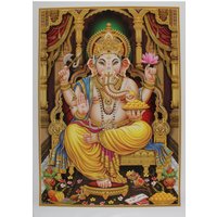 Shree Ganesh Golden Zari Art Work Poster Ohne Rahmen | 24 X 36 Inches von DivinedecorsIndia