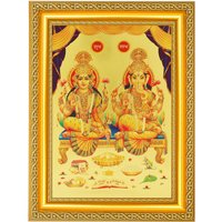 Subh Labh Lakshmi/Ganesha Housewarming Geschenk Schönes Goldenes Folienfoto Im Goldenen Rahmen | 11, 50 X 13, 50 Zoll von DivinedecorsIndia