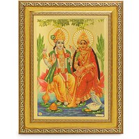 Vishnu-Lakshmi Schönes Goldenes Folienfoto Im Goldenen Rahmen | 30 X 33 cm von DivinedecorsIndia
