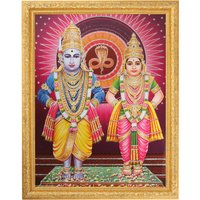 Vitthal Rukmini Silber Zari Art Work Foto Im Goldenen Rahmen Groß | 14 X 18 Zoll 2 Designs Erhältlich von DivinedecorsIndia