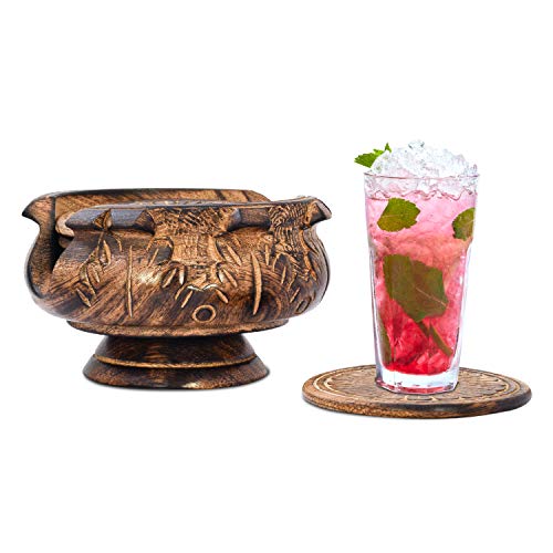 6er -Set handgefertigter Getränke-Untersetzer aus Holz: umweltfreundlich, saugfähig, mit antiker Optik. (Lotus Coaster) von Divit Coasters