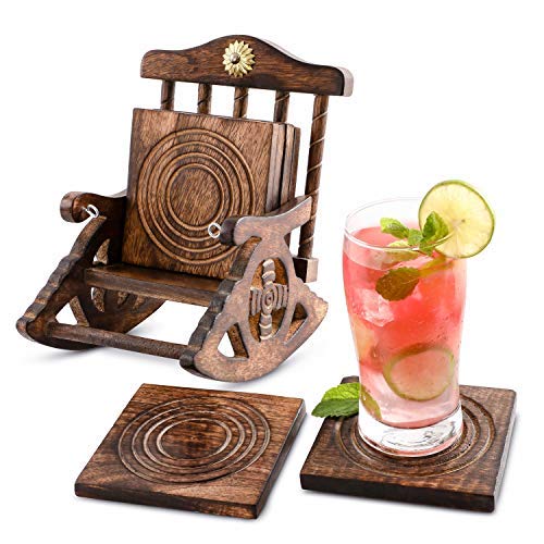 6er -Set handgefertigter Getränke-Untersetzer aus Holz: umweltfreundlich, saugfähig, mit antiker Optik. (Rocking Chair Coaster) von Divit Coasters