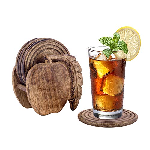 6er -Set handgefertigter Getränke-Untersetzer aus Holz: umweltfreundlich, saugfähig, mit antiker Optik. (Apple) von Divit Coasters